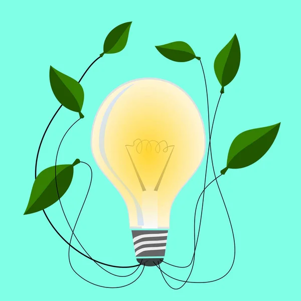 Ampoule Puissance Par Congé Vert Concept Eco Illustration Vecteur — Image vectorielle