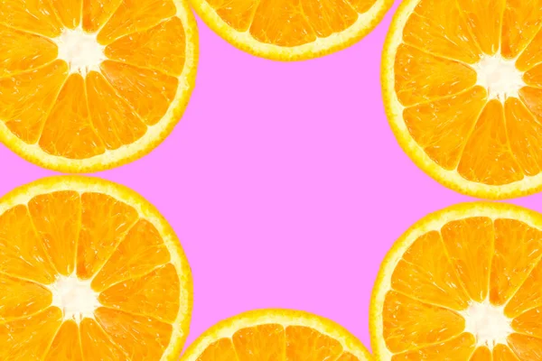 Draufsicht Auf Orangenscheiben Auf Farbigem Hintergrund — Stockfoto