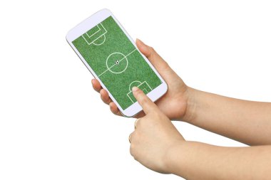 Dostum elini tut bir dünya futbol oyunu görmek için bir akıllı telefon.