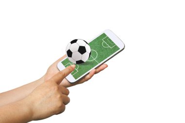 Dostum elini tut bir dünya futbol oyunu görmek için bir akıllı telefon.