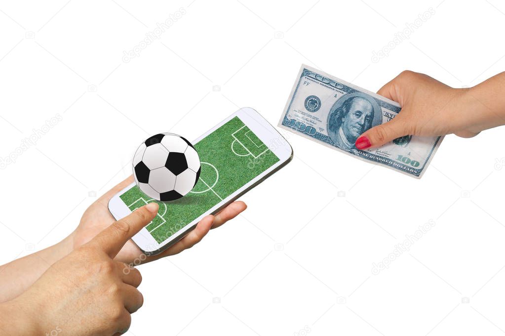 Men hold Mobile to play Football Betting online .