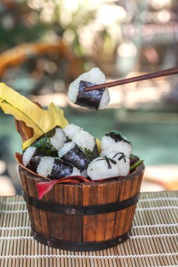 pirinç topu gıda tasarım ahşap kova, seçici focu