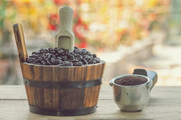 Coffee Bean Wood Bucket Coffee Cup — Stock Photo, Image