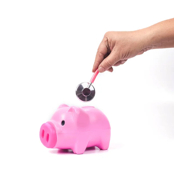 Piggy Bank Met Stethoscoop Opslaan Gezondheid Concept — Stockfoto