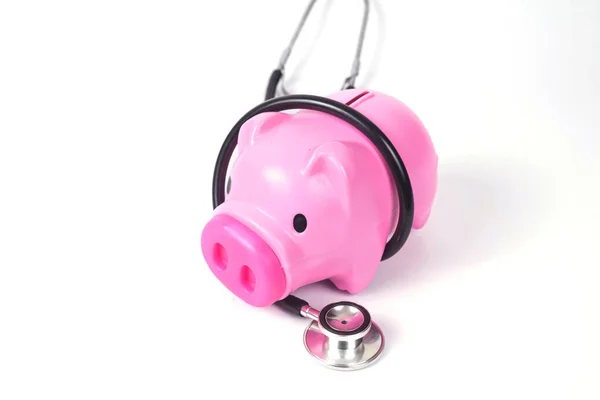 Piggy Bank Met Stethoscoop Opslaan Gezondheid Concept — Stockfoto