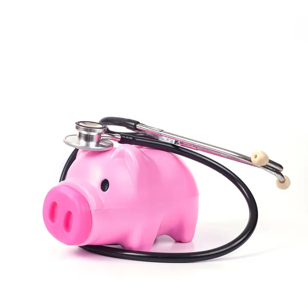 Piggy Bank Met Stethoscoop Opslaan Gezondheid Concept — Stockfoto