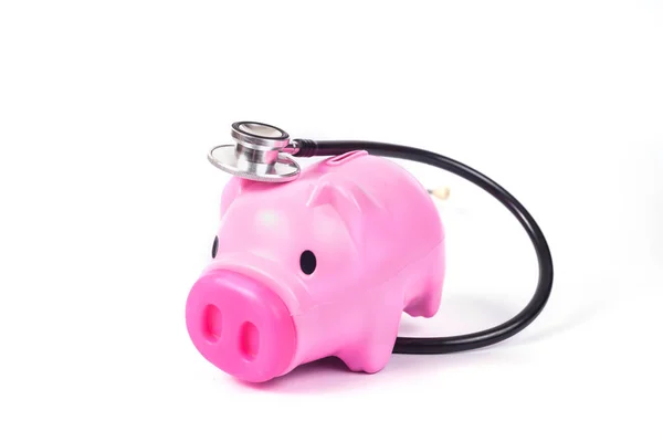 Piggy Bank Met Stethoscoop Opslaan Gezondheid Concept — Stockfoto