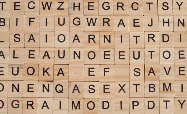 Losowe Litery Alfabetu Bloku Drewna Tła Tekstu — Zdjęcie stockowe