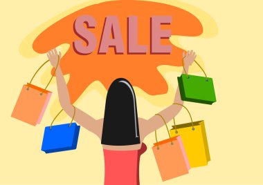 Büyük satış promosyon ile alışveriş. İllüstrasyon vektör.