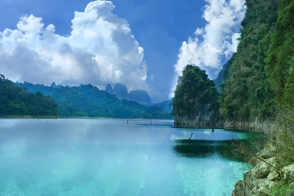 Hory Jezero Letní Krajina Pohled Národní Park Khao Sok — Stock fotografie