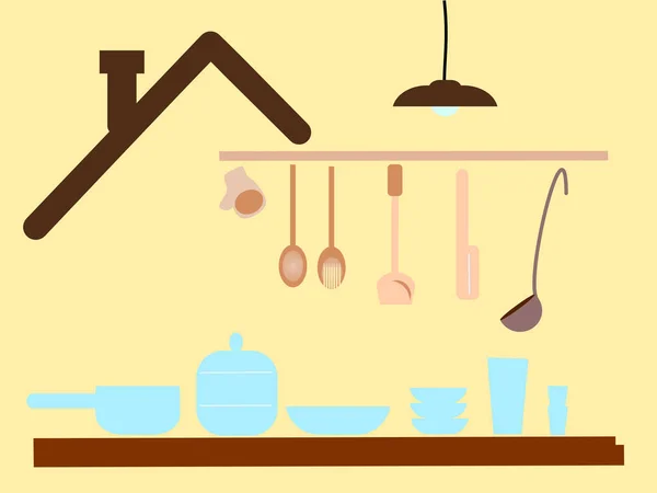 Kitchenware Wall Kitchen Room Illustration Vector — Stock Vector