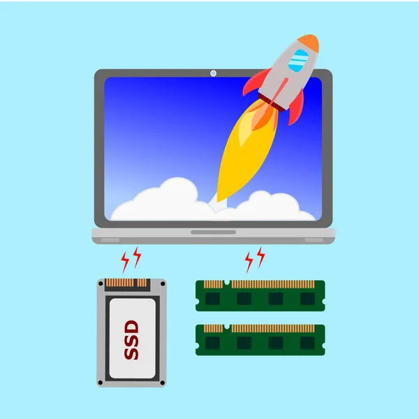 Ssd 驱动器和 Ram 将旧笔记本电脑升级到更快 矢量图 — 图库矢量图片