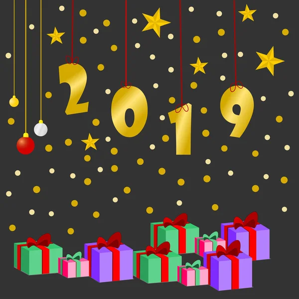 Feliz año nuevo 2019 y felicitaciones Fondo de la tarjeta . — Vector de stock