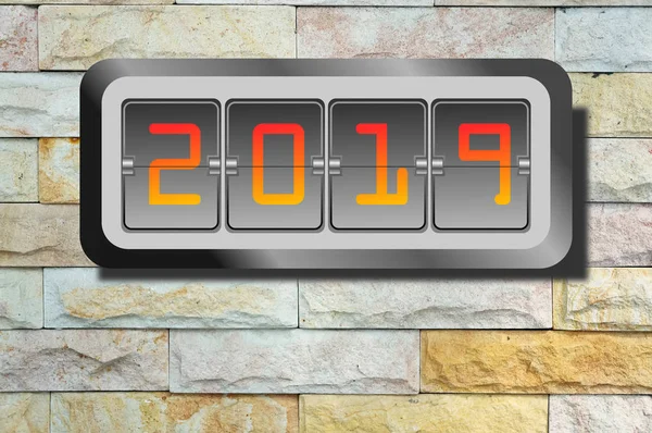 Digit Year clock on rock wall background
