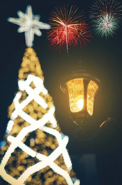 Illuminated Decoration Vintage Light Bulb Fire Work Christmas Concept — Stock Photo, Image