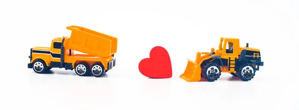 Truck car carry a red hearts sign on white background.Valentine — Stock Photo, Image