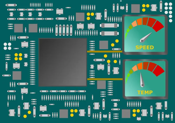 Composants électroniques semi-conducteurs assemblés sur circuit imprimé — Image vectorielle