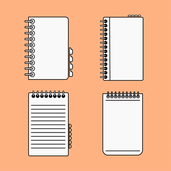 Grupo de escola espiral notebook design line.icon fino . — Vetor de Stock