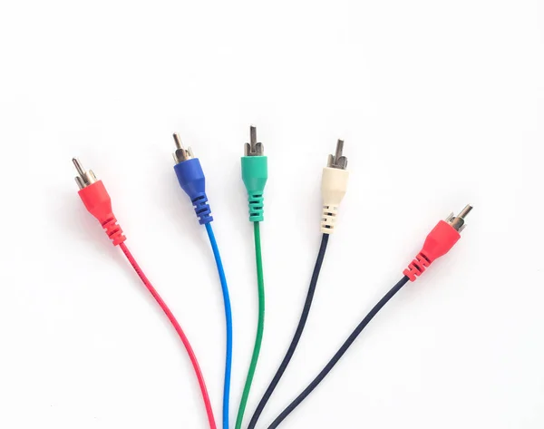 Cable de conexión de vídeo de audio compuesto masculino RCA con fondo blanco — Foto de Stock