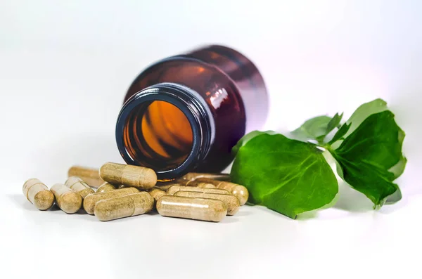 Alternatif bitki kapsülşişe dışarı dökülme, sağlık kavramı.