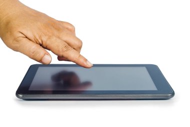 Beyaz arka planda izole edilmiş bir tablet ivedilik ve dokunmatik ekran