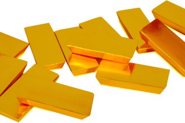 Beyaz arka plan Bankacılık konseptinde izole edilmiş altın külçeleri