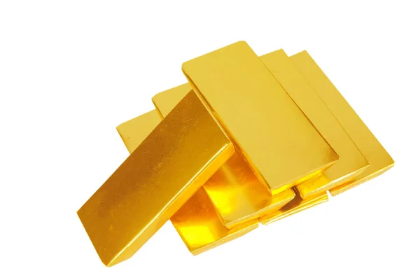 Heap de barras de ouro isolado em um fundo branco Conceito bancário — Fotografia de Stock