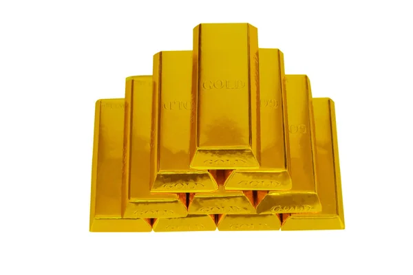 Montón de barras de oro aisladas sobre un fondo blanco Concepto bancario — Foto de Stock