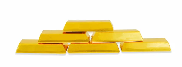 Montón de barras de oro aisladas sobre un fondo blanco Concepto bancario — Foto de Stock