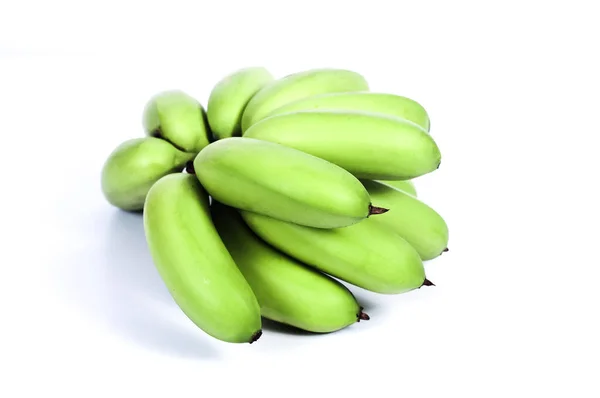 白色背景的绿色香蕉热带水果. — 图库照片