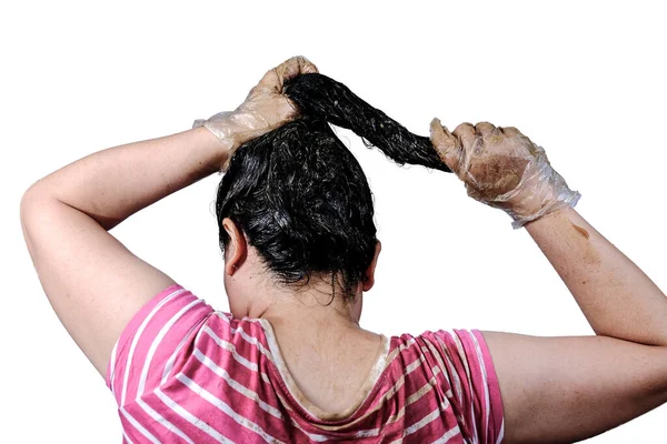 Capelli fatti in casa Trattamento con fango da risolvere con i capelli grigi . — Foto Stock