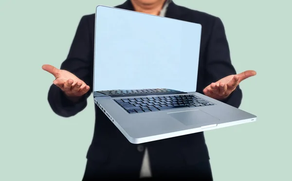 Empresário Escorregar Laptop Fora Mão Conceito Negócio — Fotografia de Stock