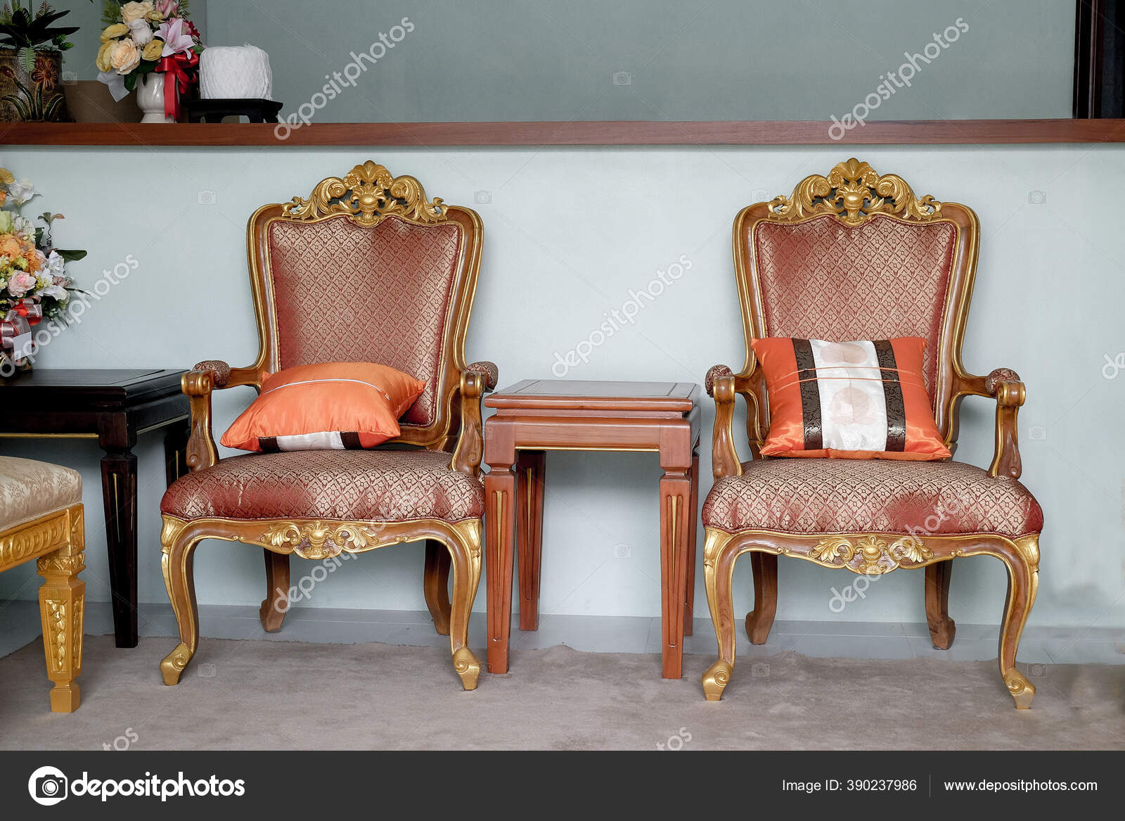 vintage chairs interior decoration in meeting room 390237986