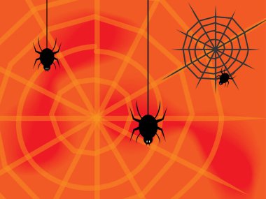 Örümcek ağı ve örümceklerle Cadılar Bayramı konsepti. Vektör arkaplanı.