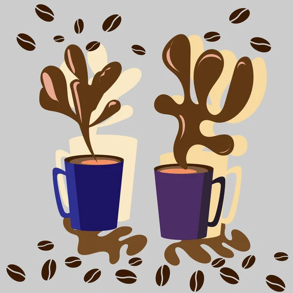 コーヒーはカップから吐き出され 食べ物や飲み物の概念 — ストックベクタ