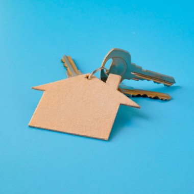 Ev şeklindeki anahtarlığı olan ev anahtarı çifti .