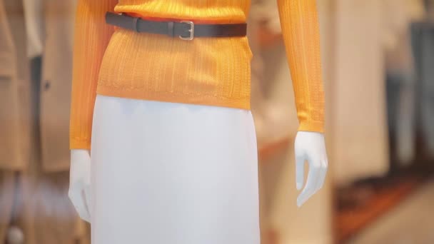 Female fashion outfit on a mannequin. Close-up of a fashionable suit. — Stock Video