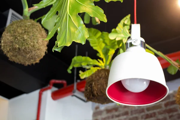 Contrast rood wit lamp. Interieur. Stockafbeelding