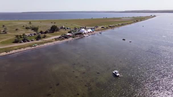 Acampar Estuario Vacaciones Verano Vista Aérea — Vídeos de Stock