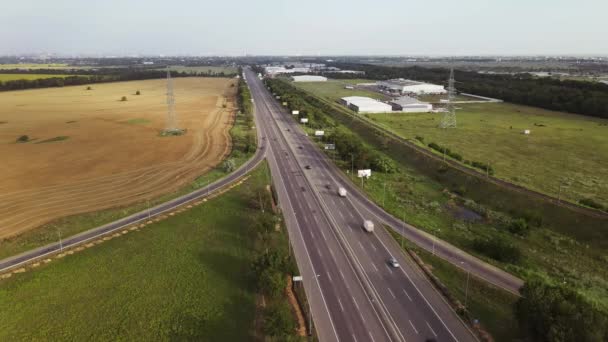 Traffic Cars Clover Bridge Cargo Transportation Aerial View — Stock Video