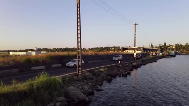 Tráfego Ponte Pontoon Vista Aérea — Vídeo de Stock