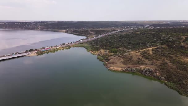 Tráfico Puente Pontón Vista Aérea — Vídeos de Stock