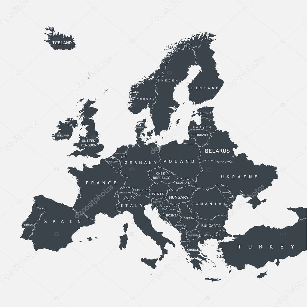Map of Europe isolated on a white background.