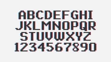 Beyaz arkaplanda izole edilmiş piksel vintage yazı tipi.