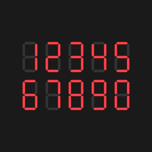 Rote digitale Zahlen isoliert auf schwarzem Hintergrund. — Stockvektor