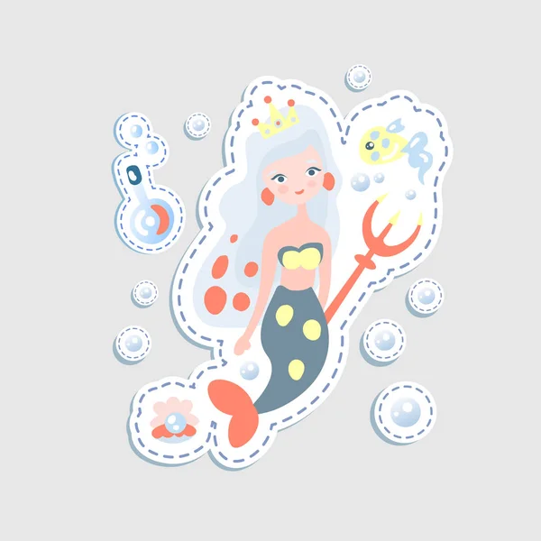 귀여운 Mairmaid Coralls 배경에 스티커 귀여운 — 스톡 벡터
