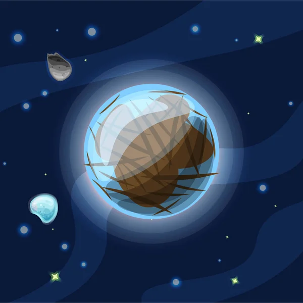 Europa, kreslené vektorové ilustrace. Modrý a hnědý Jupiter měsíc sluneční soustavy v temnu temně modrý prostor, izolované na modrém pozadí — Stockový vektor