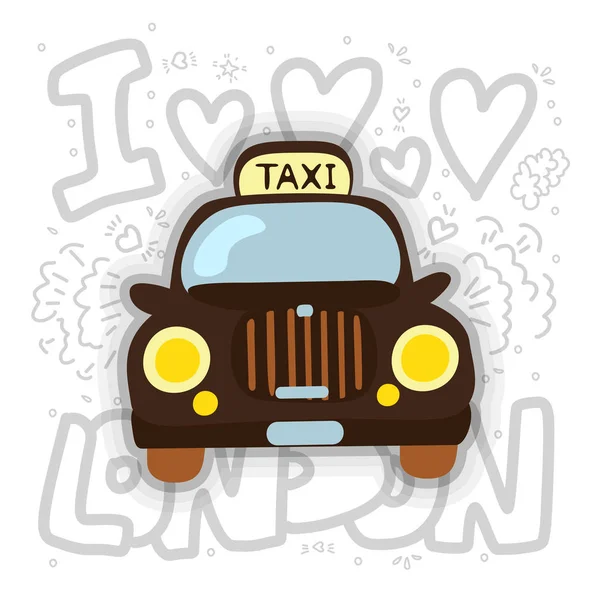 London cab - taxi vector illustration. London taxi cartoon design with decoration elements. London cab and taxi fun icon. Classic London Taxi car. — Stock Vector