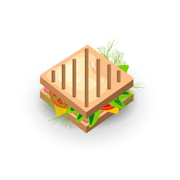 Ikon Sandwich Dalam Gaya Kartun Vektor Isolasi Ilustrasi Nutritious Sandwich - Stok Vektor