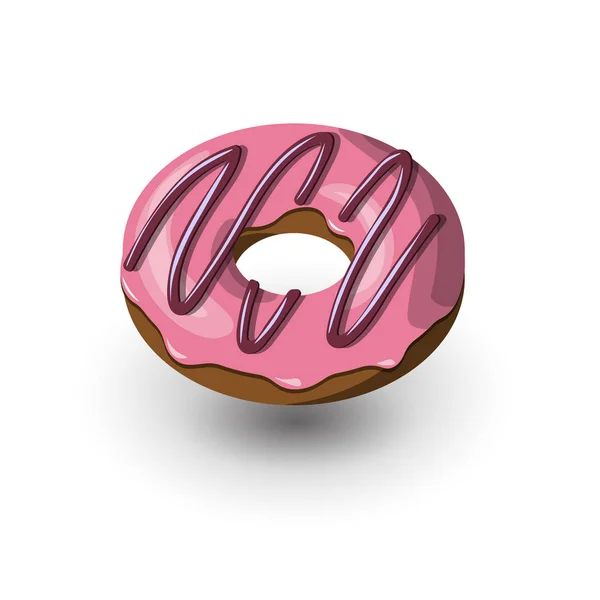 Donut Icon în stil desene animate. Colorat Donut delicios cu glazură roz și ciocolată. Icon Vector Illustration pe fundal alb. Concept clasic gogoasa Desert. Icoana izolată a gogoșilor apetisante . — Vector de stoc